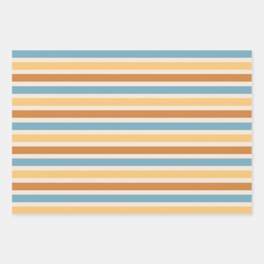Retro Blue en Oranje blauwe  strepen Inpakpapier Vel (Voorkant 3)
