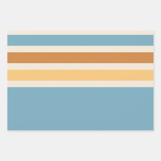 Retro Blue en Oranje blauwe  strepen Inpakpapier Vel (Voorkant)