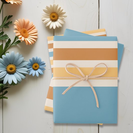 Retro Blue en Oranje blauwe  strepen Inpakpapier Vel