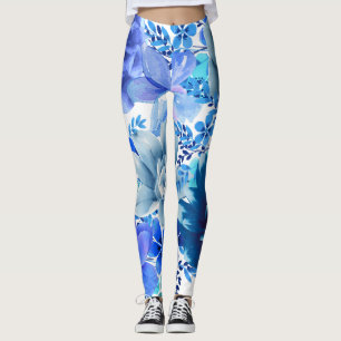 Retro Blue en Paarse Floral Multi Roos Leggings