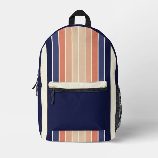 Retro Blue en Peach "Surfboard" gestreept Bedrukte Rugzak (Voorkant)