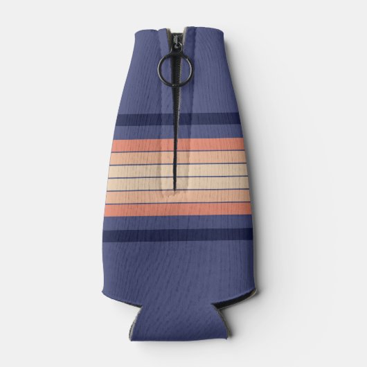 Retro Blue en Peach "Surfboard" gestreept Flesjeskoeler (Achterkant)