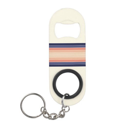 Retro Blue en Peach "Surfboard" gestreept Mini Flessenopener (Voorkant)