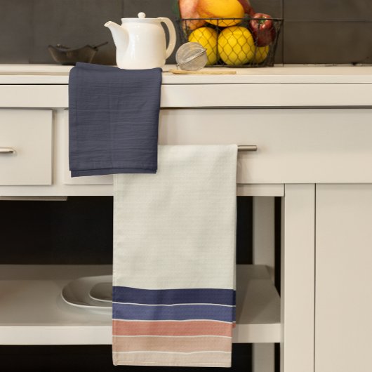 Retro Blue en Peach "Surfboard" gestreept Theedoek