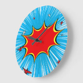 Retro Blue en Red Stars Comic Explosion Grote Klok (Hoek)