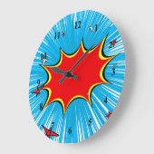 Retro Blue en Red Stars Comic Explosion Grote Klok (Hoek)