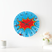 Retro Blue en Red Stars Comic Explosion Grote Klok (Huis)