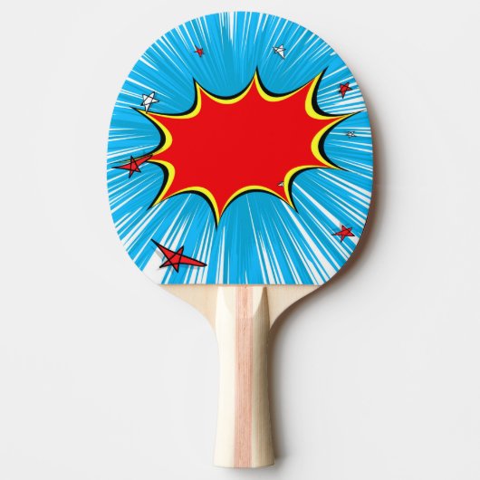 Retro Blue en Red Stars Comic Explosion Tafeltennisbatje (Voorkant)