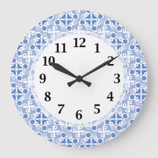 Retro Blue en White Abstract Pattern Grote Klok (Voorkant)