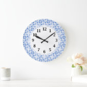 Retro Blue en White Abstract Pattern Grote Klok (Huis)