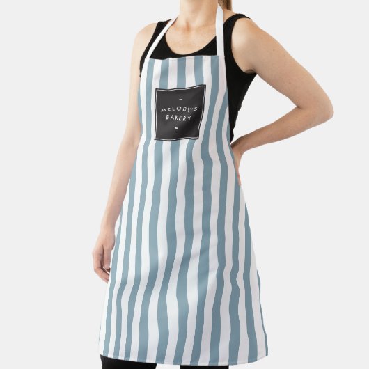 Retro Blue en White Stripes Apron Schort (Insitu)