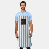 Retro Blue en White Stripes Apron Schort (Gedragen)