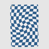 Retro Blue en White Warped Checkerboard Golfhanddoek (Voorkant)