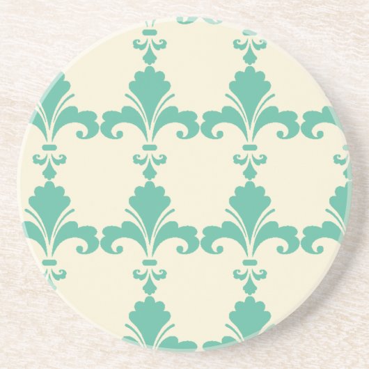Retro Blue Fleur-De-Lis Pattern Zandsteen Onderzetter (Voorkant)