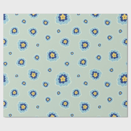 Retro Blue Floral Cadeaupapier (Vlak)