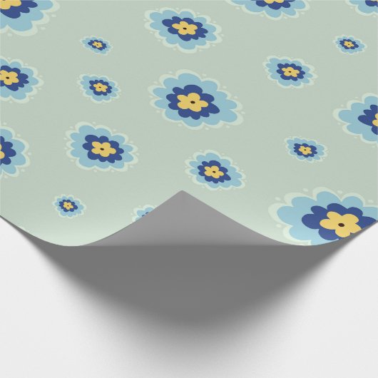 Retro Blue Floral Cadeaupapier (Hoek)