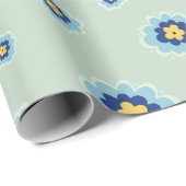 Retro Blue Floral Cadeaupapier (Rol Hoek)