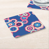 Retro Blue Floral Kartonnen Onderzetters (Schuin)