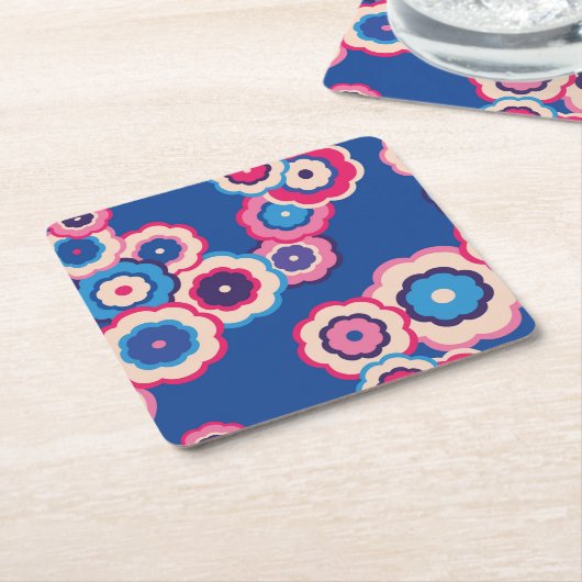 Retro Blue Floral Kartonnen Onderzetters (Schuin)