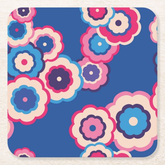 Retro Blue Floral Kartonnen Onderzetters (Voorkant)