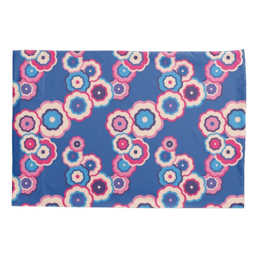 Retro Blue Floral Kussensloop (Achterkant)