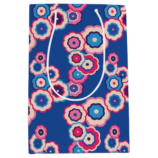 Retro Blue Floral Medium Cadeauzakje (Voorkant)