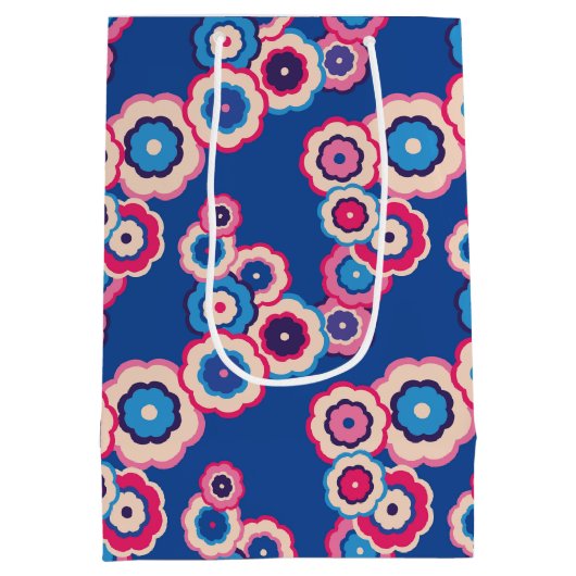 Retro Blue Floral Medium Cadeauzakje (Achterkant)