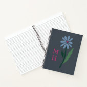 Retro Blue Floral Pink Monogram Slate Gray Notitieboek (Binnen)