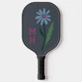 Retro Blue Floral Pink Monogram Slate Gray Pickleball Paddle (Voorkant)