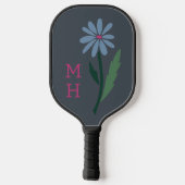 Retro Blue Floral Pink Monogram Slate Gray Pickleball Paddle (Achterkant)