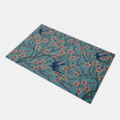 Retro Blue Floral Swallow Pattern by Walter Crane Deurmat (Schuin)