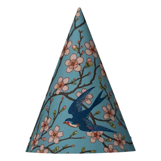 Retro Blue Floral Swallow Pattern by Walter Crane Feesthoedjes (Voorkant)