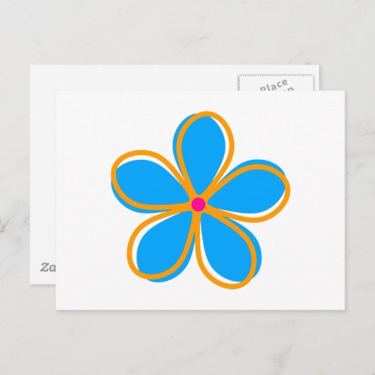 Retro Blue Flower Briefkaart (Voorkant / Achterkant)