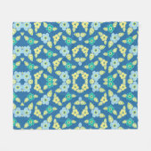 Retro Blue Flowers Fleece Deken (Voorkant (Horizontaal))
