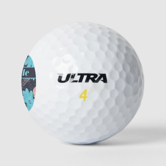 Retro Blue Flowers Golfballen (Logo)