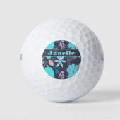Retro Blue Flowers Golfballen (Voorkant)