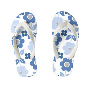 Retro Blue Flowers Kinder Teenslippers