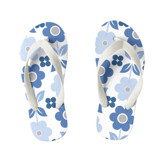 Retro Blue Flowers Kinder Teenslippers (Voetbed)