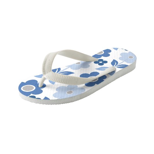 Retro Blue Flowers Kinder Teenslippers (Schuin)