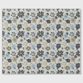 Retro Blue Flowers Patroon Cadeaupapier (Vlak)