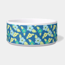 Retro Blue Flowers Patroon Voerbakje