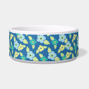 Retro Blue Flowers Patroon Voerbakje
