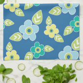 Retro Blue Flowers Theedoek (Gevouwen)