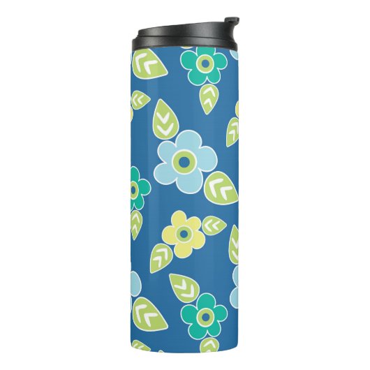 Retro Blue Flowers Thermosbeker (Gedraaid links)