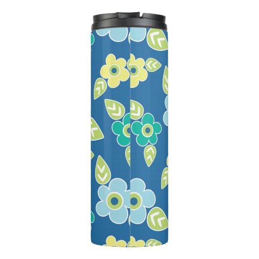 Retro Blue Flowers Thermosbeker (Achterkant)