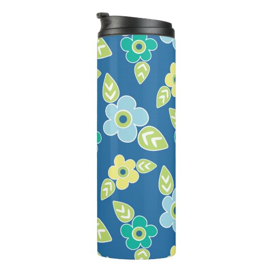 Retro Blue Flowers Thermosbeker (Geroteerd rechts)