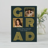 Retro Blue Folie Afstuderen Fotoaankondiging Folie Uitnodiging (Staand Voorkant)