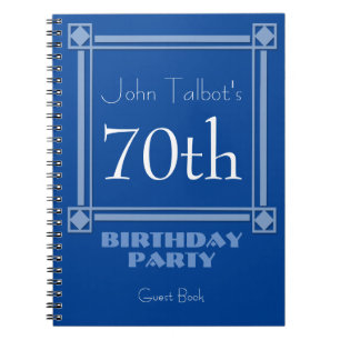Retro Blue Frame 70th Birthday Guest Book Notitieboek