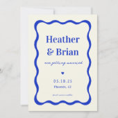 Retro Blue French Squiggle Unique Wedding Save The Date (Voorkant)
