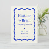 Retro Blue French Squiggle Unique Wedding Save The Date (Staand voorkant)